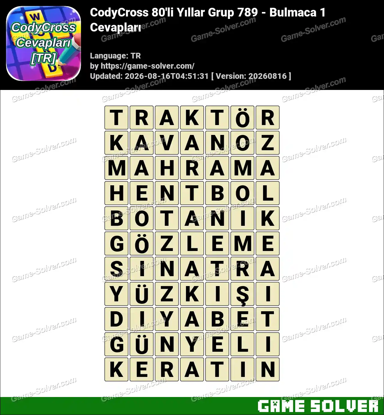 CodyCross 80’li Yıllar Grup 789 – Bulmaca 1 Cevapları